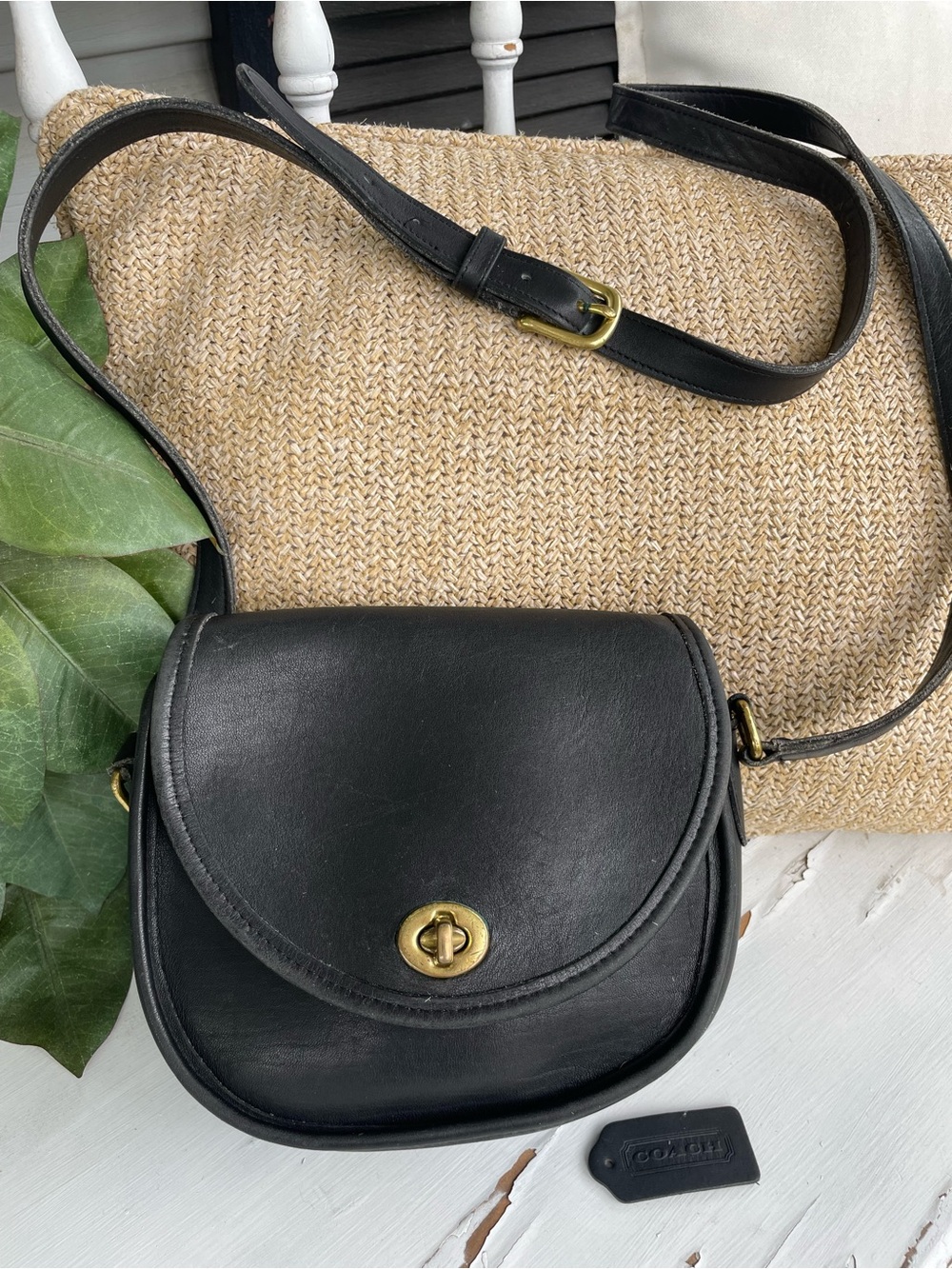 VINTAGE COACH Watson Black Leather Crossbody Bag 9981